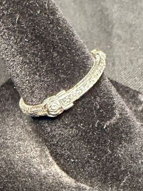 ANTIQUE 10% Iridium 90% Platinum 10-Diamond Anniversary & Rose Band Ring 3.4g